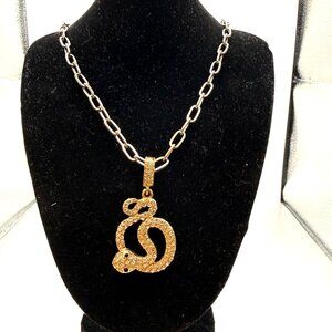 Gold Tone Rhinestone Snake Pendant Necklace Chunky Chain Statement Jewelry